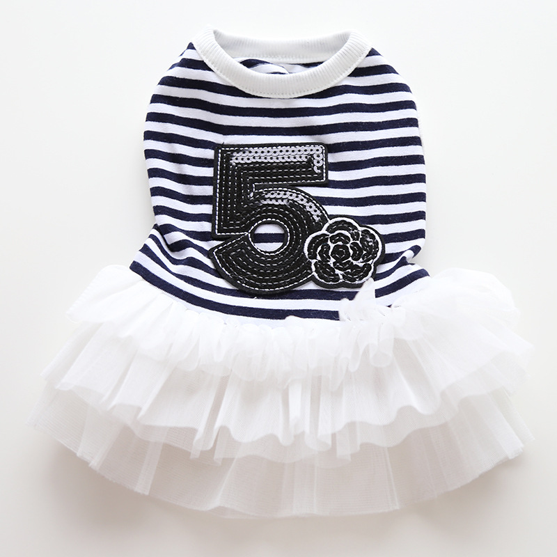 Pet Costume Dress Nautical Striped Top with Tulle Skirt for Dogs And Cats